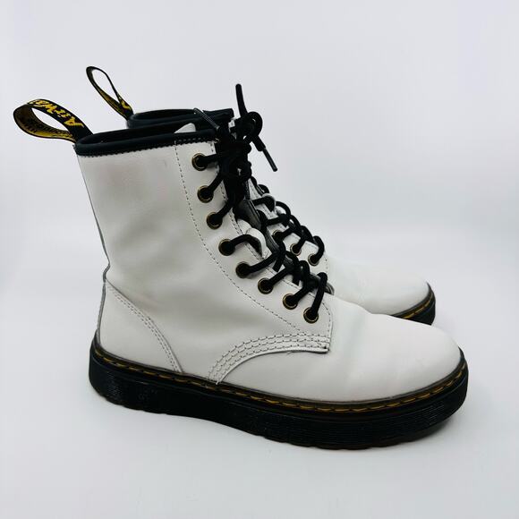 Dr. Martens Womens Size 5 White Leather Lace Up Zavala Combat Boot Bouncing Sole - Picture 3 of 9